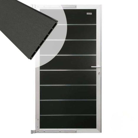 Tuindeur composiet Modular antraciet met blank aluminium frame compleet (90 x 174 cm)