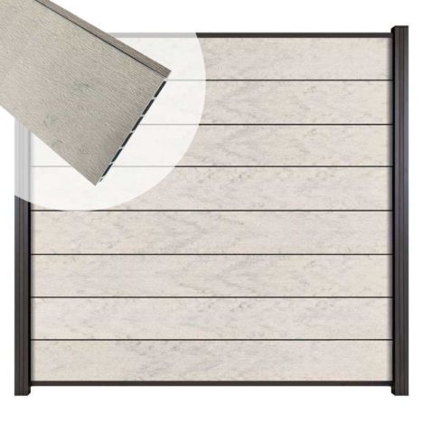 Zelfbouw schutting composiet Modular bicolor grijs met antraciet alu accessoires (180 x 180 cm)