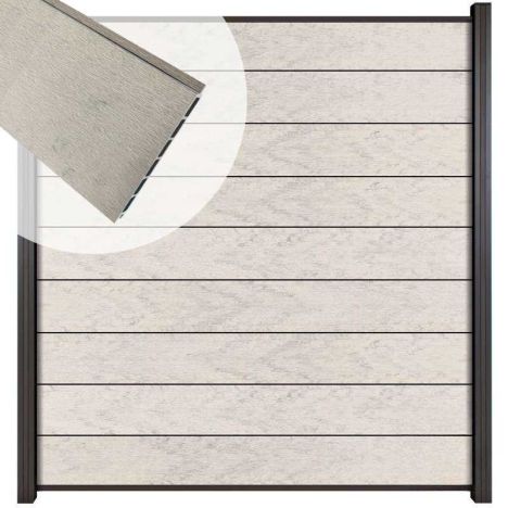 Zelfbouw schutting composiet Modular bicolor grijs met antraciet alu accessoires (180 x 200 cm)