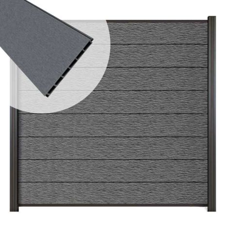 Zelfbouw schutting composiet Modular co-ex rock grey met antraciet profielen (180 x 180 cm)