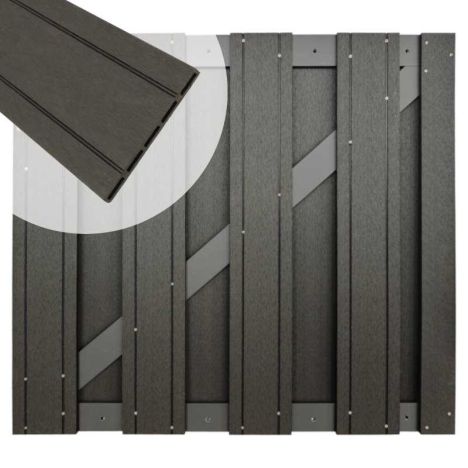 Tuinhek poort composiet Stijl antraciet met antraciet frame incl. hang- en sluitwerk (100 x 93,5 cm)