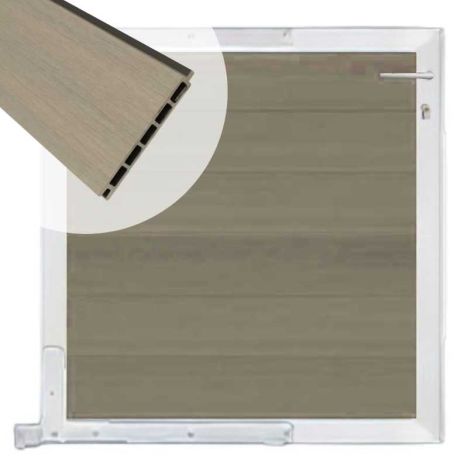 Tuinpoort composiet Garda vergrijsd bruin met blank alu kader (90 x 90cm)