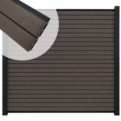 Zelfbouw schutting Modular Rhombus Wengé Zwart met zwart alu accessoires (180x180 cm)