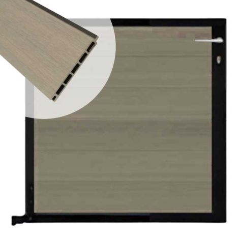 Tuinpoort composiet Garda vergrijsd bruin met zwart alu kader (90 x 90cm)