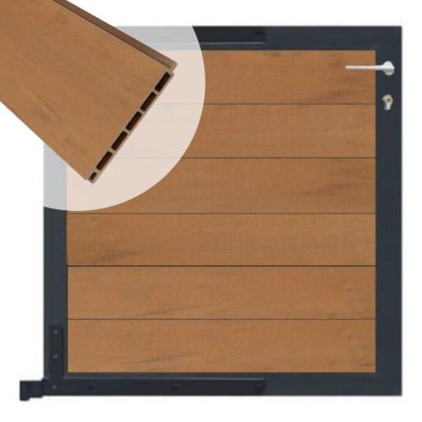 Tuinpoort aluminium zwart frame Mix & Match - composiet bruin gevlamd (90 x 90 cm)