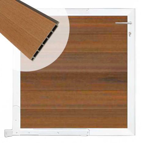 Tuinpoort composiet Garda teak met wit alu kader (90 x 90cm)