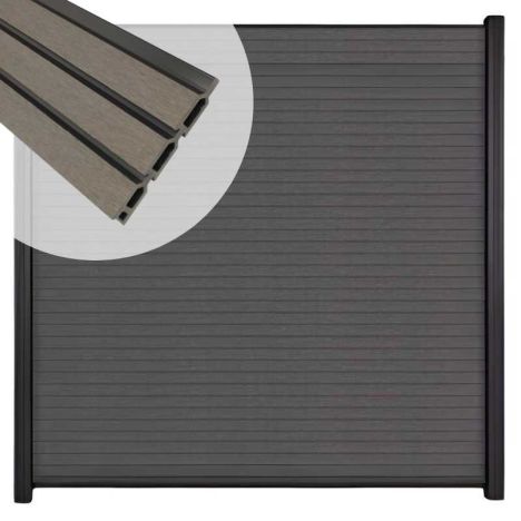 Zelfbouw schutting composiet Rhombus Triple rock grey - zwart alu accessoires (180 x 200 cm)
