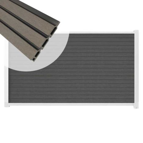 Zelfbouw schutting composiet Rhombus Triple rock grey - wit alu accessoires (180 x 90 cm)