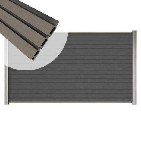 Zelfbouw schutting composiet Rhombus Triple rock grey - blank alu accessoires (180 x 90 cm)