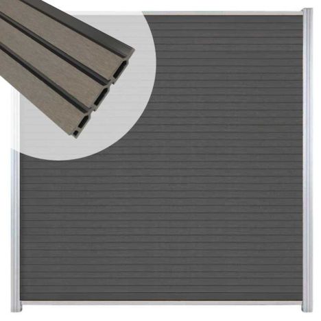 Zelfbouw schutting composiet Rhombus Triple rock grey - blank alu accessoires (180 x 200 cm)