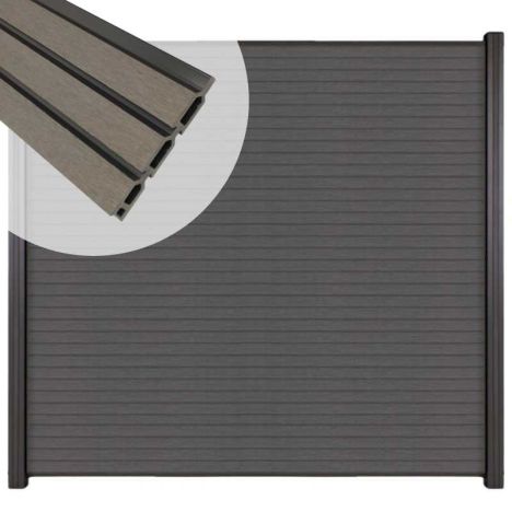 Zelfbouw schutting composiet Rhombus Triple rock grey - antraciet alu accessoires (180 x 180 cm)