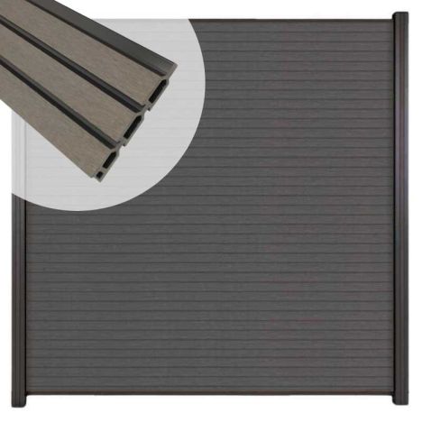 Zelfbouw schutting composiet Rhombus Triple rock grey - antraciet alu accessoires (180 x 200 cm)