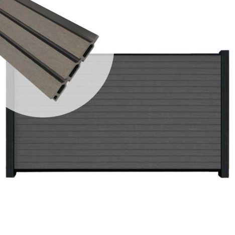 Zelfbouw schutting composiet Rhombus Triple rock grey - zwart alu accessoires (180 x 90 cm)