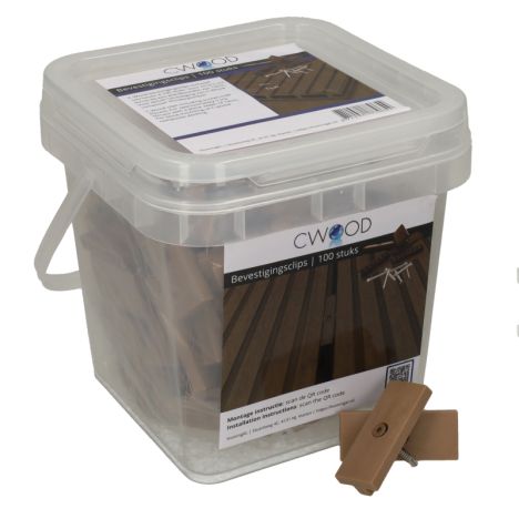 Bevestigingsclips kunststof teak bruin incl RVS schroeven (100 stuks)