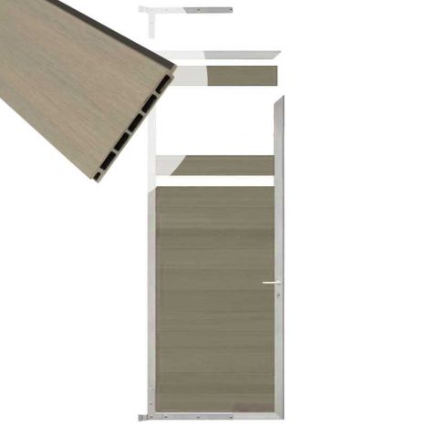 Tuindeur composiet Garda vergrijsd bruin met blank alu kader (90 x 200 cm)