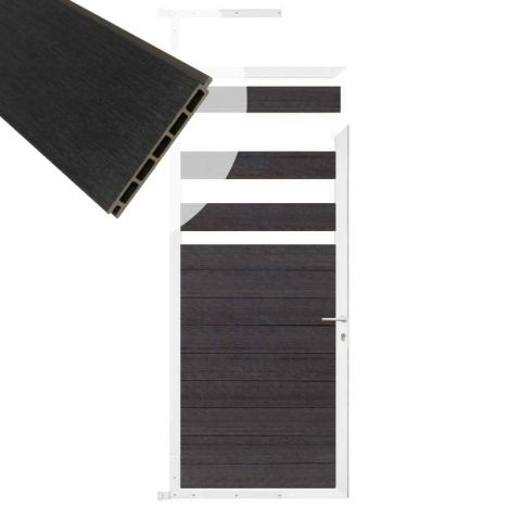 Tuindeur composiet Garda antraciet met wit alu kader (90 x 180 cm)