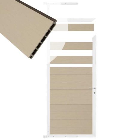 Tuindeur composiet Garda beige met wit alu kader (90 x 180 cm)