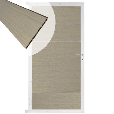 Tuindeur composiet Como vergrijsd bruin met wit alu kader (90 x 180 cm)