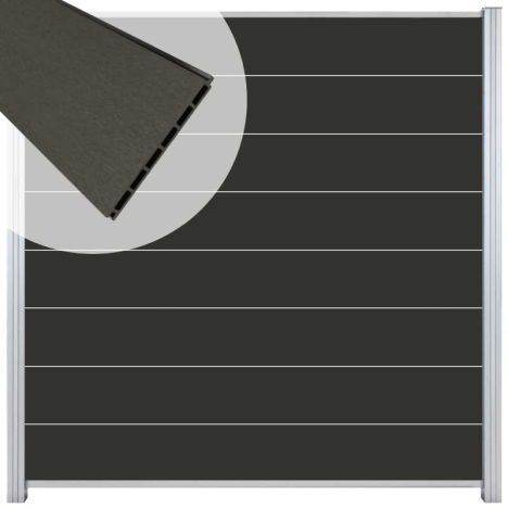 Zelfbouw schutting composiet Modular antraciet - blank alu accessoires (180 x 180 cm)