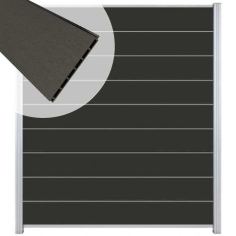 Zelfbouw schutting composiet Modular antraciet - blank alu accessoires (180 x 200 cm)