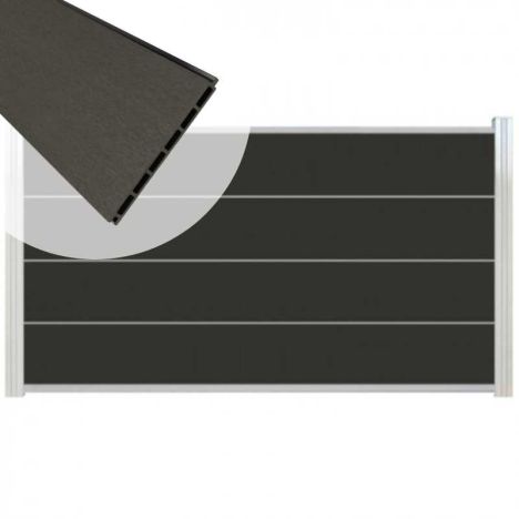 Zelfbouw schutting composiet Modular antraciet - blank alu accessoires (180 x 97 cm)