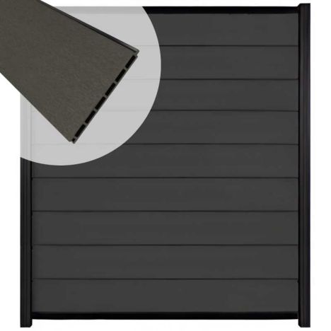 Zelfbouw schutting composiet Modular antraciet - zwart alu accessoires (180 x 200 cm)