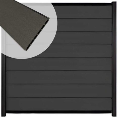 Zelfbouw schutting composiet Modular antraciet - zwart alu accessoires (180 x 180 cm)
