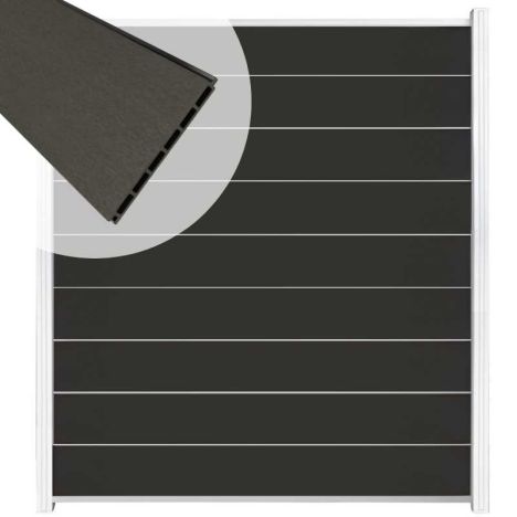 Zelfbouw schutting composiet Modular antraciet - wit alu accessoires (180 x 200 cm)