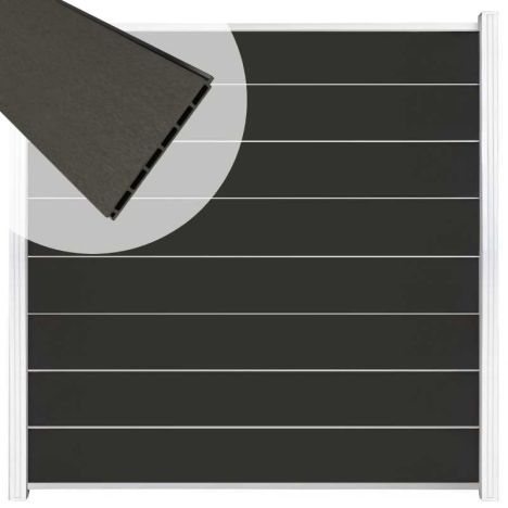 Zelfbouw schutting composiet Modular antraciet - wit alu accessoires (180 x 180 cm)
