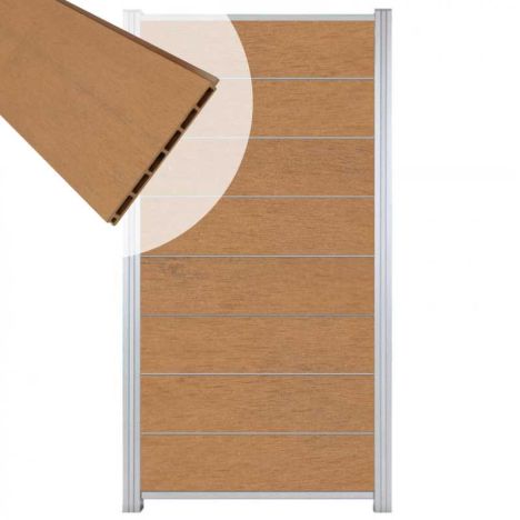 Zelfbouw schutting composiet Modular bruin gevlamd - blank alu accessoires (90 x 180 cm)