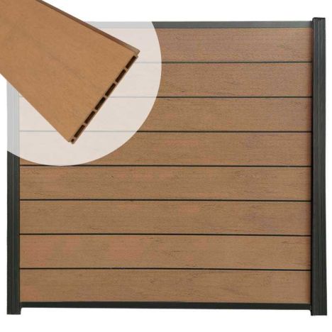 Zelfbouw schutting composiet Modular bruin gevlamd - antraciet alu accessoires (180 x 180 cm)
