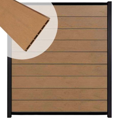 Zelfbouw schutting composiet Modular bruin gevlamd - zwart alu accessoires (180 x 200 cm)