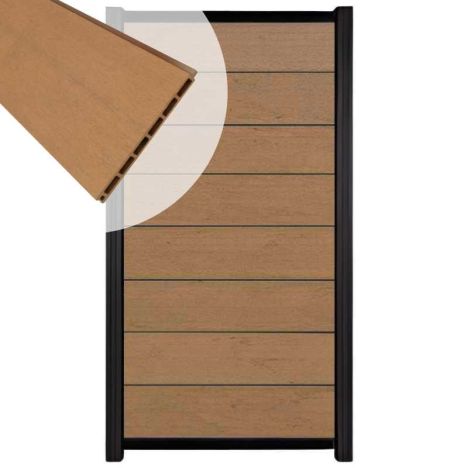Zelfbouw schutting composiet Modular bruin gevlamd - zwart alu accessoires (90 x 180 cm)
