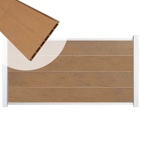 Zelfbouw schutting composiet Modular bruin gevlamd - wit alu accessoires (180 x 97 cm)