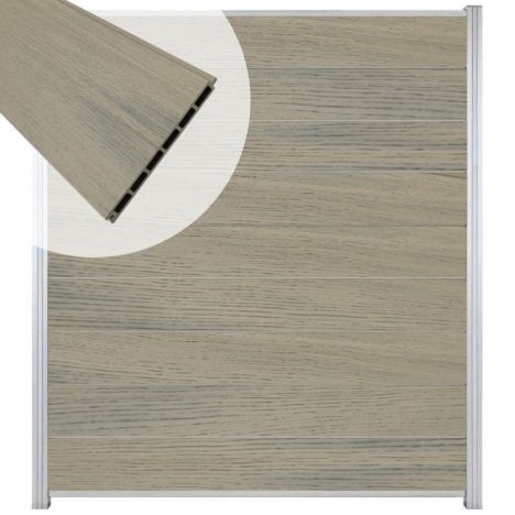Zelfbouw schutting composiet Modular co-ex grijs - blank alu accessoires (180 x 200 cm)