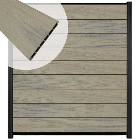 Zelfbouw schutting composiet Modular co-ex grijs - zwart alu accessoires (180 x 200 cm)