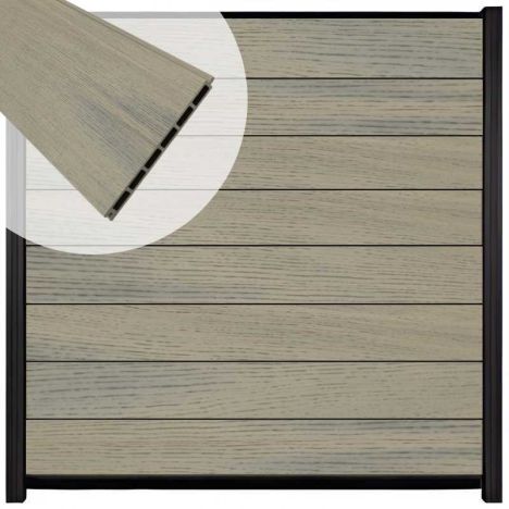 Zelfbouw schutting composiet Modular co-ex grijs - zwart alu accessoires (180 x 180 cm)