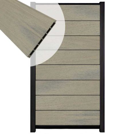 Zelfbouw schutting composiet Modular co-ex grijs - zwart alu accessoires (90 x 180 cm)
