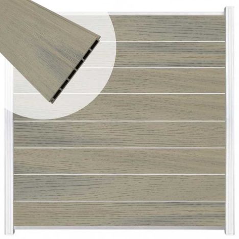 Zelfbouw schutting composiet Modular co-ex grijs - wit alu accessoires (180 x 180 cm)