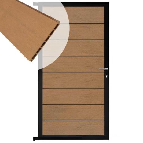 Tuindeur aluminium zwart frame Modular - composiet bruin gevlamd (90 x 180 cm)