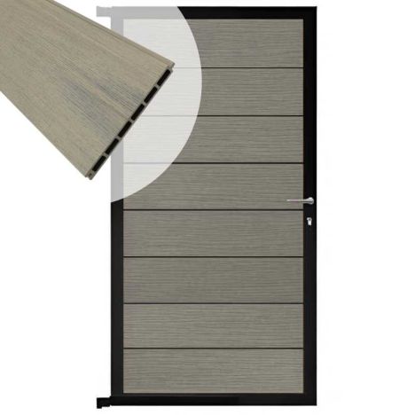Tuindeur aluminium zwart frame Modular - composiet co-ex grijs (90 x 180 cm)