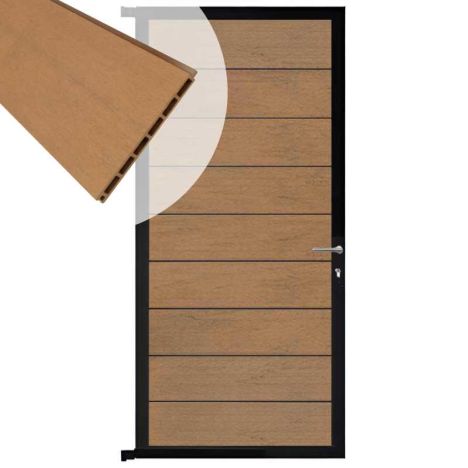 Tuindeur aluminium zwart frame Modular - composiet bruin gevlamd (90 x 200 cm)