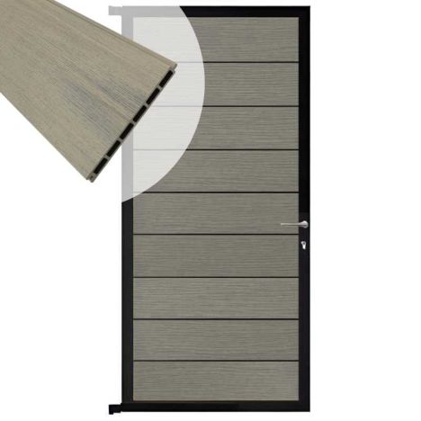 Tuindeur aluminium zwart frame Modular - composiet co-ex grijs (90 x 200 cm)