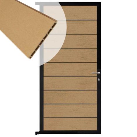 Tuindeur aluminium zwart frame Modular - composiet teak (90 x 200 cm)