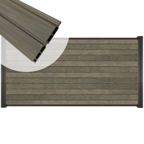 Zelfbouw schutting composiet Rhombus Double grijs - zwart alu accessoires (180 x 90 cm)