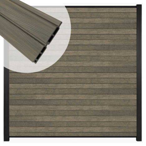 Zelfbouw schutting composiet Rhombus Double grijs - zwart alu accessoires (180 x 180 cm)