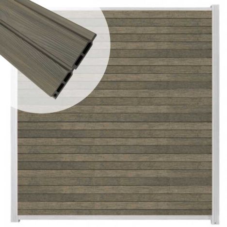 Zelfbouw schutting composiet Rhombus Double grijs - wit alu accessoires (180 x 200 cm)