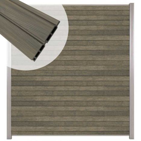 Zelfbouw schutting composiet Rhombus Double grijs - blank alu accessoires (180 x 200 cm)
