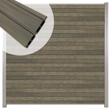 Zelfbouw schutting composiet Rhombus Double grijs - blank alu accessoires (180 x 180 cm)
