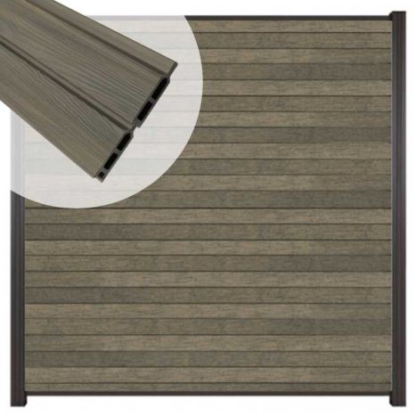 Zelfbouw schutting composiet Rhombus Double grijs - antraciet alu accessoires (180 x 180 cm)